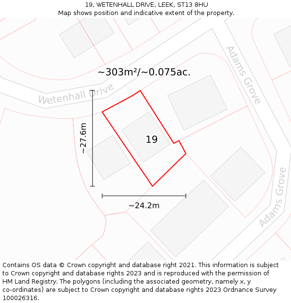19, WETENHALL DRIVE, LEEK, ST13 8HU: Plot and title map