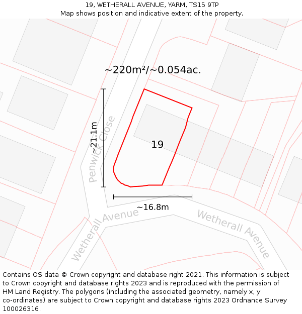 19, WETHERALL AVENUE, YARM, TS15 9TP: Plot and title map