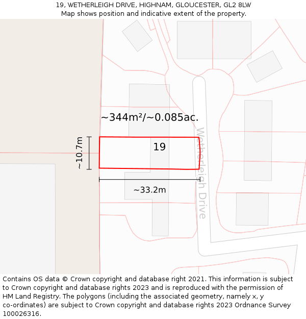 19, WETHERLEIGH DRIVE, HIGHNAM, GLOUCESTER, GL2 8LW: Plot and title map