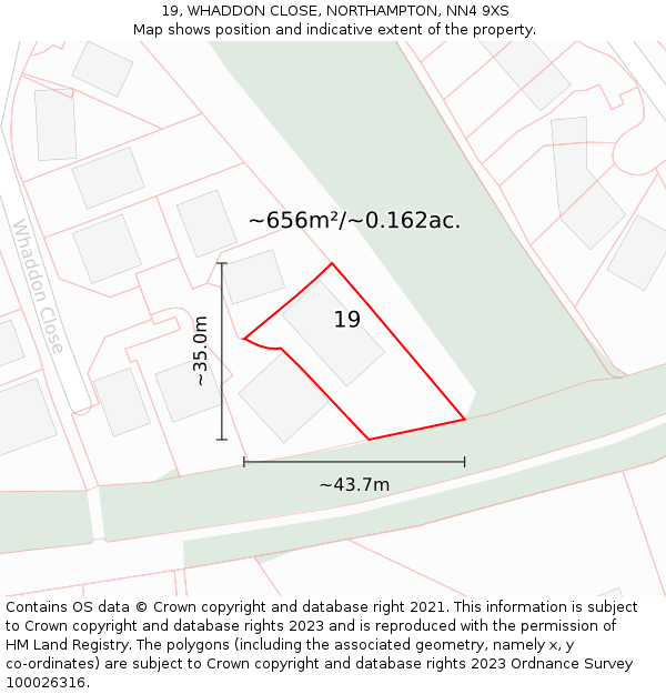 19, WHADDON CLOSE, NORTHAMPTON, NN4 9XS: Plot and title map
