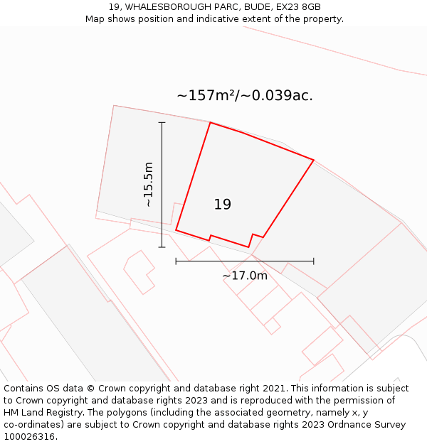 19, WHALESBOROUGH PARC, BUDE, EX23 8GB: Plot and title map