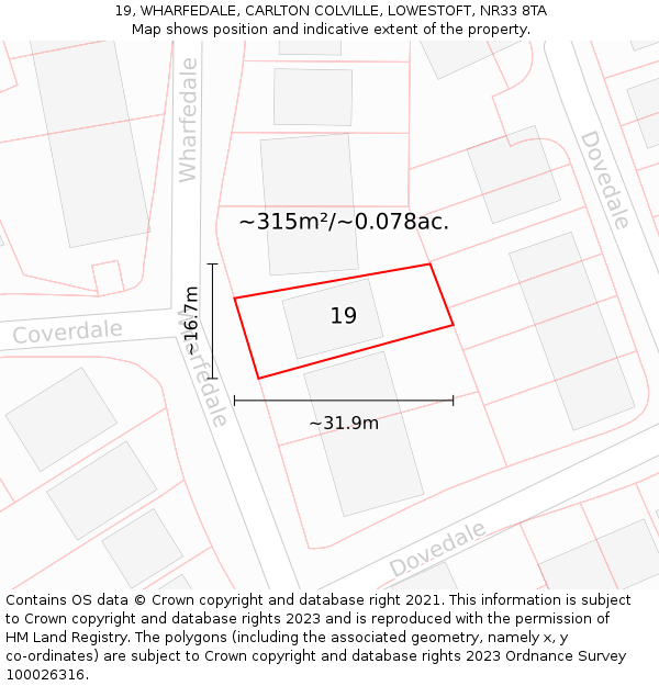 19, WHARFEDALE, CARLTON COLVILLE, LOWESTOFT, NR33 8TA: Plot and title map
