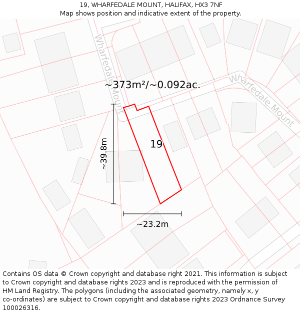 19, WHARFEDALE MOUNT, HALIFAX, HX3 7NF: Plot and title map