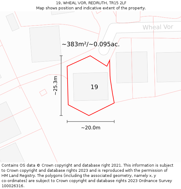 19, WHEAL VOR, REDRUTH, TR15 2LF: Plot and title map