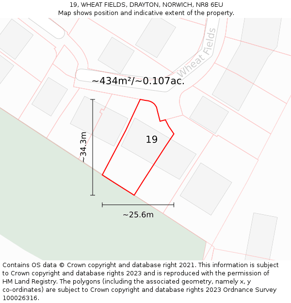 19, WHEAT FIELDS, DRAYTON, NORWICH, NR8 6EU: Plot and title map