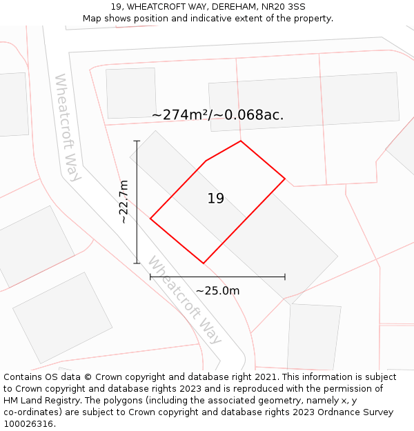 19, WHEATCROFT WAY, DEREHAM, NR20 3SS: Plot and title map