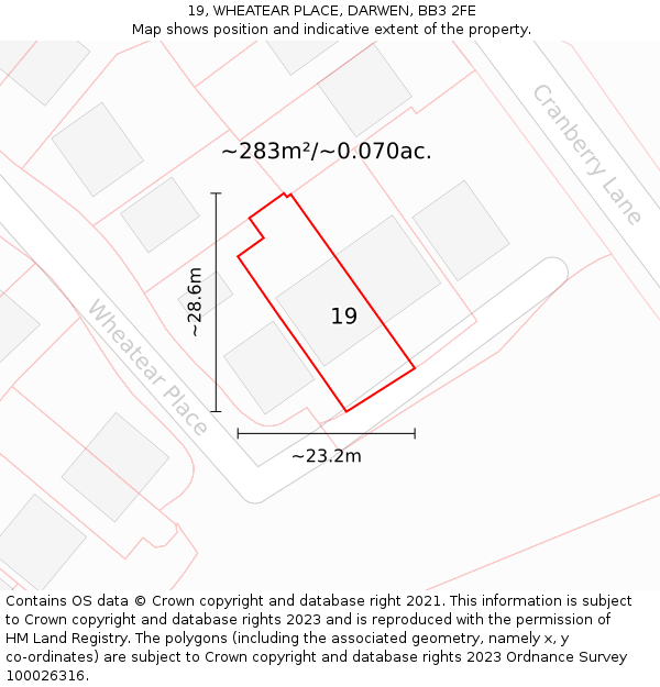 19, WHEATEAR PLACE, DARWEN, BB3 2FE: Plot and title map