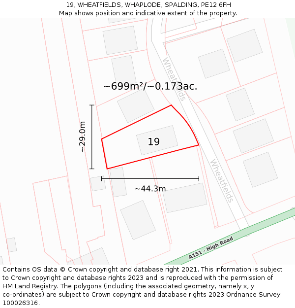 19, WHEATFIELDS, WHAPLODE, SPALDING, PE12 6FH: Plot and title map