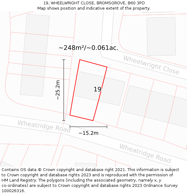 19, WHEELWRIGHT CLOSE, BROMSGROVE, B60 3PD: Plot and title map