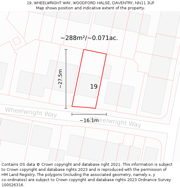 19, WHEELWRIGHT WAY, WOODFORD HALSE, DAVENTRY, NN11 3UF: Plot and title map