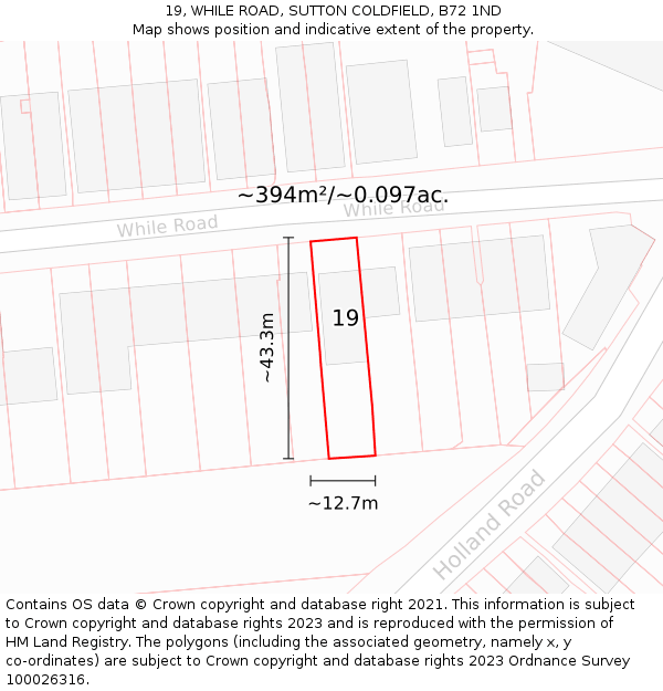 19, WHILE ROAD, SUTTON COLDFIELD, B72 1ND: Plot and title map