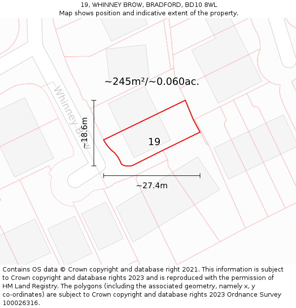 19, WHINNEY BROW, BRADFORD, BD10 8WL: Plot and title map