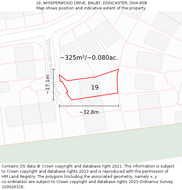19, WHISPERWOOD DRIVE, BALBY, DONCASTER, DN4 8SB: Plot and title map