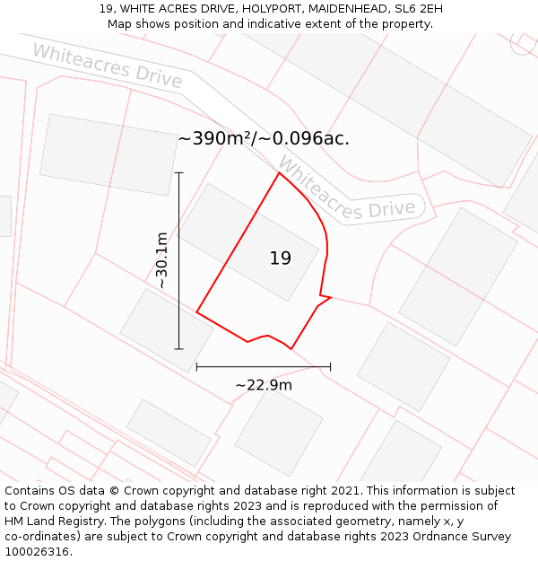 19, WHITE ACRES DRIVE, HOLYPORT, MAIDENHEAD, SL6 2EH: Plot and title map