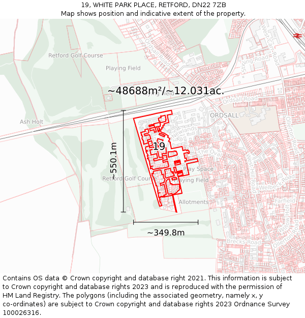 19, WHITE PARK PLACE, RETFORD, DN22 7ZB: Plot and title map
