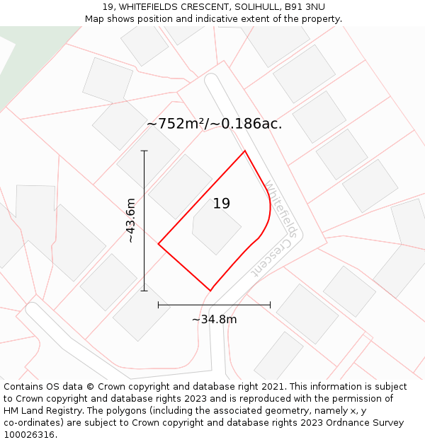19, WHITEFIELDS CRESCENT, SOLIHULL, B91 3NU: Plot and title map