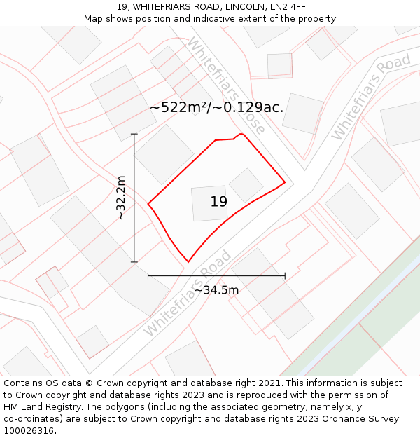 19, WHITEFRIARS ROAD, LINCOLN, LN2 4FF: Plot and title map