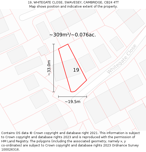 19, WHITEGATE CLOSE, SWAVESEY, CAMBRIDGE, CB24 4TT: Plot and title map