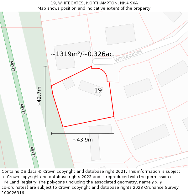 19, WHITEGATES, NORTHAMPTON, NN4 9XA: Plot and title map