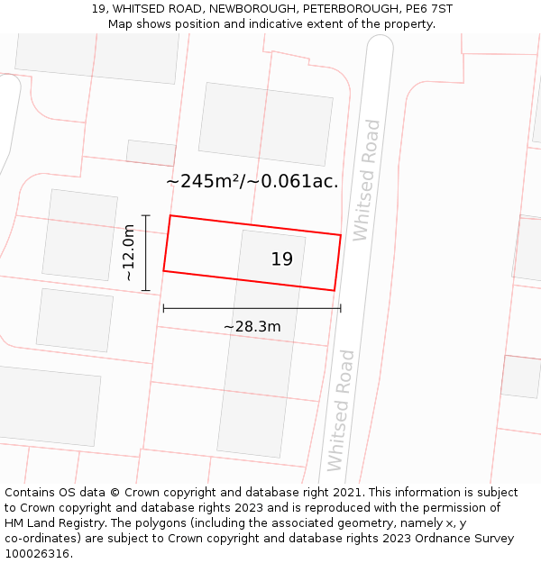 19, WHITSED ROAD, NEWBOROUGH, PETERBOROUGH, PE6 7ST: Plot and title map