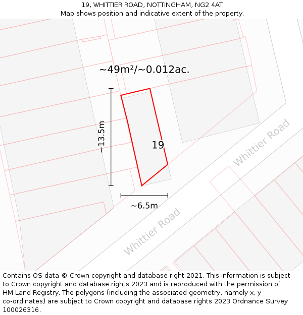19, WHITTIER ROAD, NOTTINGHAM, NG2 4AT: Plot and title map