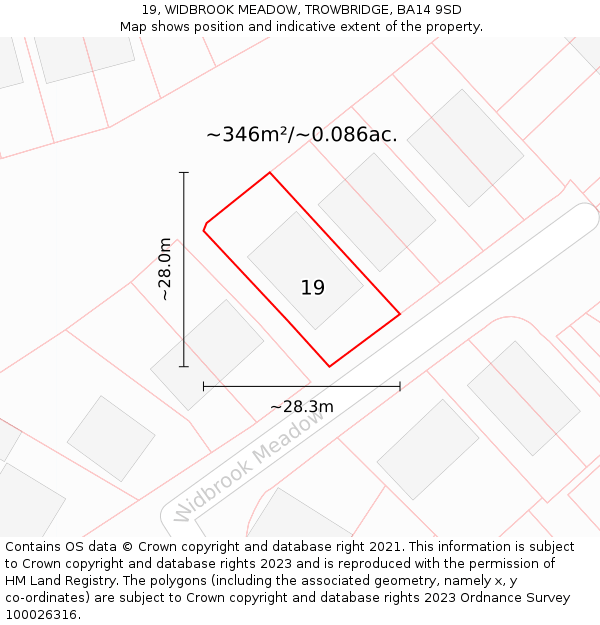 19, WIDBROOK MEADOW, TROWBRIDGE, BA14 9SD: Plot and title map