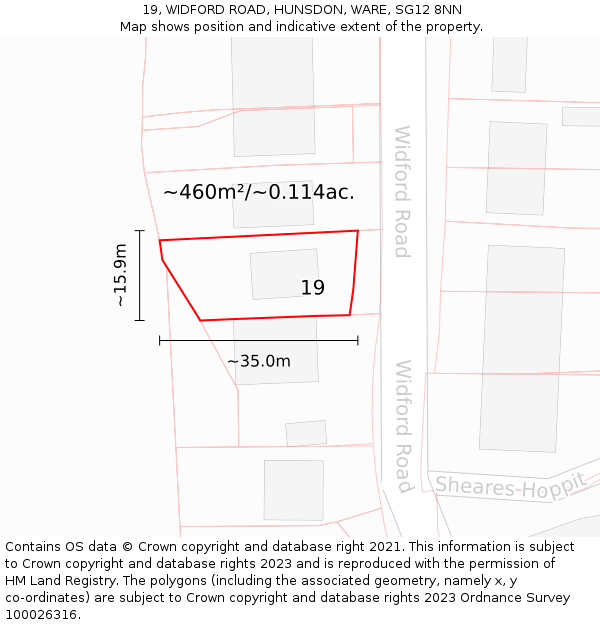 19, WIDFORD ROAD, HUNSDON, WARE, SG12 8NN: Plot and title map