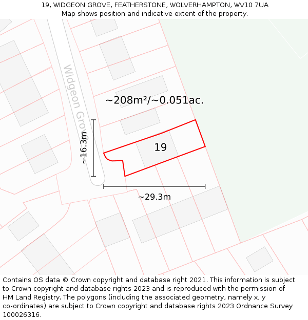 19, WIDGEON GROVE, FEATHERSTONE, WOLVERHAMPTON, WV10 7UA: Plot and title map
