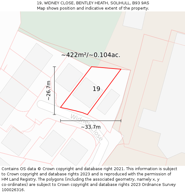 19, WIDNEY CLOSE, BENTLEY HEATH, SOLIHULL, B93 9AS: Plot and title map