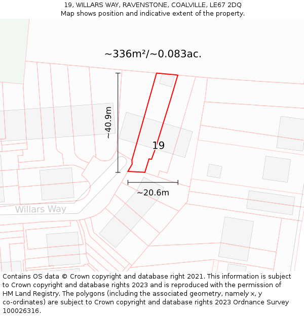 19, WILLARS WAY, RAVENSTONE, COALVILLE, LE67 2DQ: Plot and title map