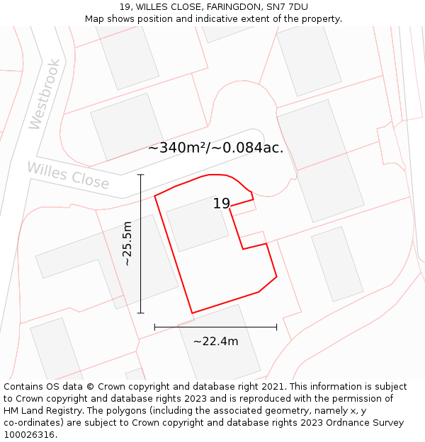 19, WILLES CLOSE, FARINGDON, SN7 7DU: Plot and title map