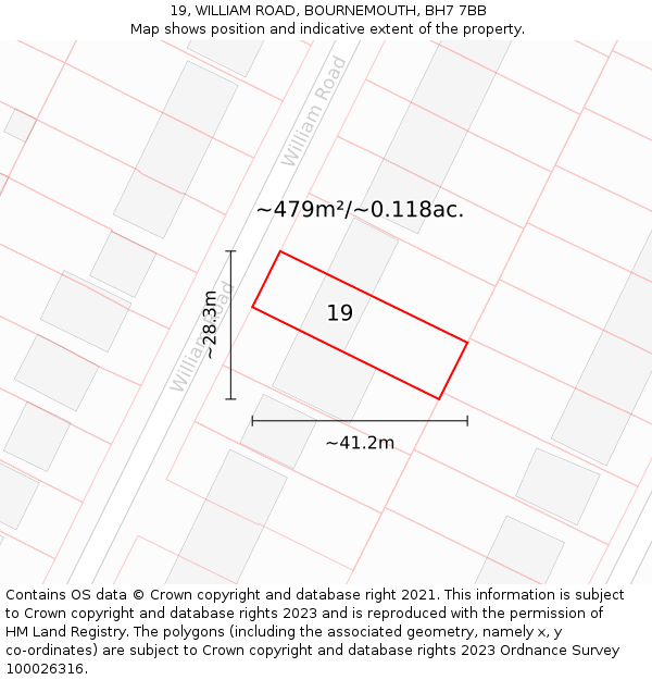 19, WILLIAM ROAD, BOURNEMOUTH, BH7 7BB: Plot and title map