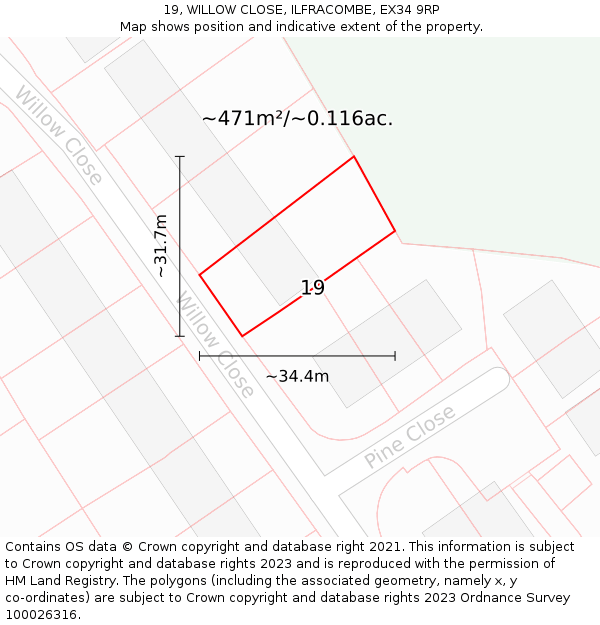 19, WILLOW CLOSE, ILFRACOMBE, EX34 9RP: Plot and title map