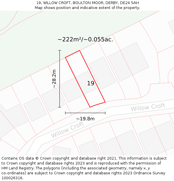 19, WILLOW CROFT, BOULTON MOOR, DERBY, DE24 5AH: Plot and title map