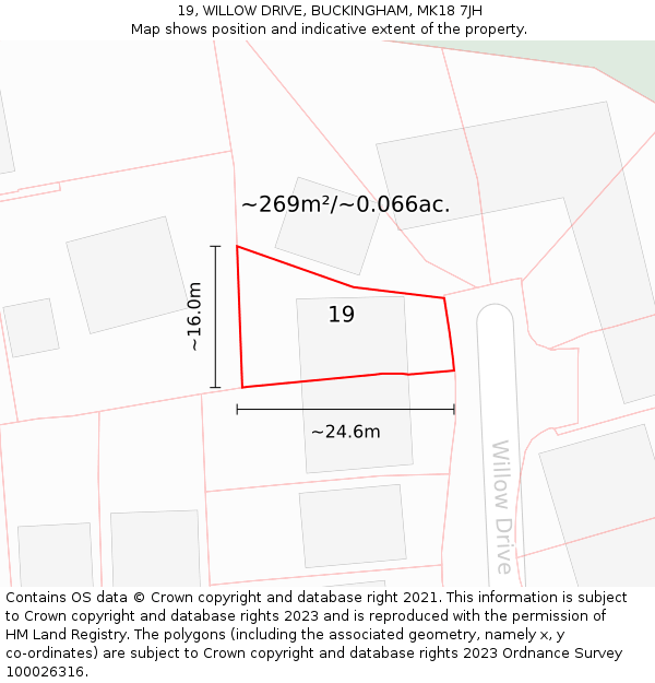 19, WILLOW DRIVE, BUCKINGHAM, MK18 7JH: Plot and title map