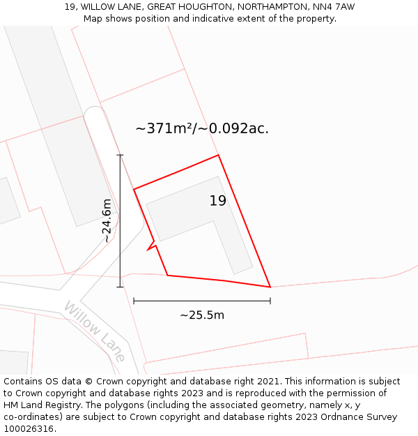 19, WILLOW LANE, GREAT HOUGHTON, NORTHAMPTON, NN4 7AW: Plot and title map