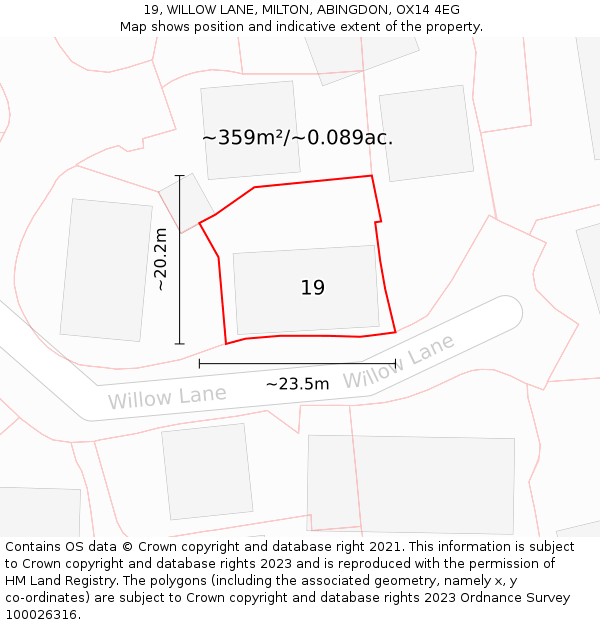 19, WILLOW LANE, MILTON, ABINGDON, OX14 4EG: Plot and title map