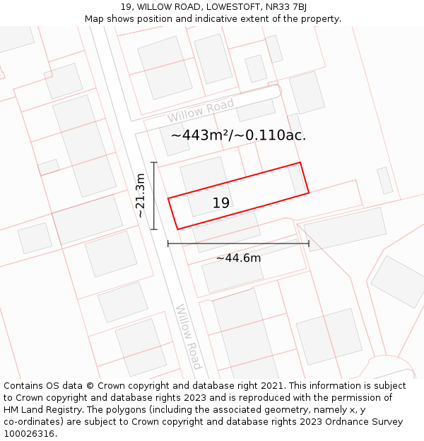 19, WILLOW ROAD, LOWESTOFT, NR33 7BJ: Plot and title map