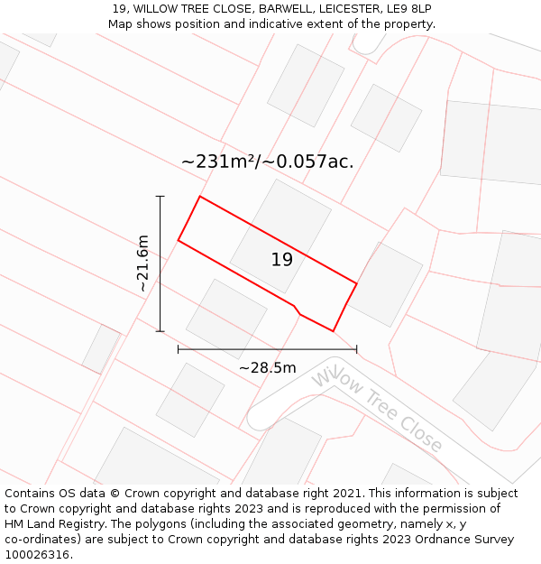 19, WILLOW TREE CLOSE, BARWELL, LEICESTER, LE9 8LP: Plot and title map