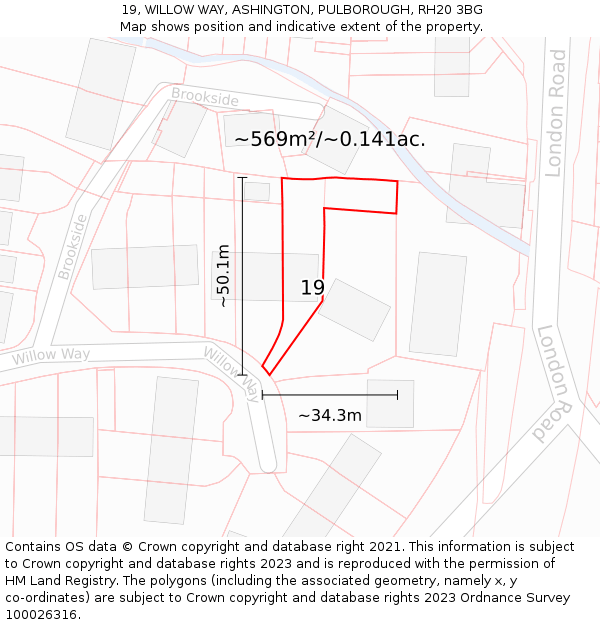19, WILLOW WAY, ASHINGTON, PULBOROUGH, RH20 3BG: Plot and title map