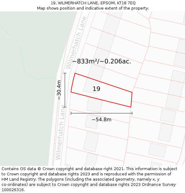 19, WILMERHATCH LANE, EPSOM, KT18 7EQ: Plot and title map