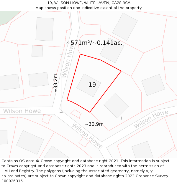 19, WILSON HOWE, WHITEHAVEN, CA28 9SA: Plot and title map