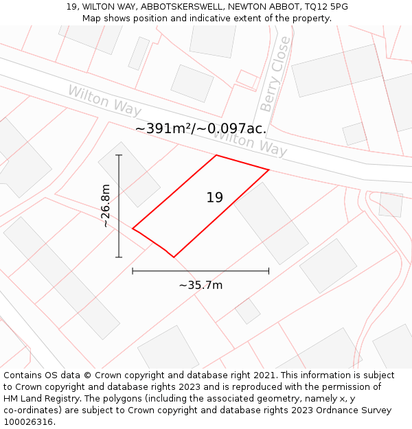 19, WILTON WAY, ABBOTSKERSWELL, NEWTON ABBOT, TQ12 5PG: Plot and title map