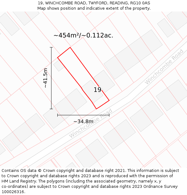 19, WINCHCOMBE ROAD, TWYFORD, READING, RG10 0AS: Plot and title map