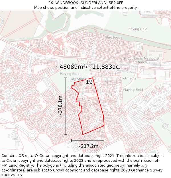 19, WINDBROOK, SUNDERLAND, SR2 0FE: Plot and title map