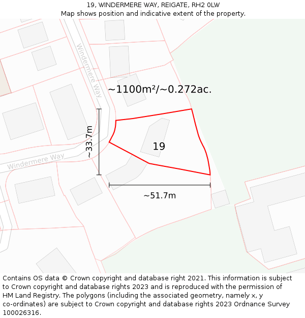 19, WINDERMERE WAY, REIGATE, RH2 0LW: Plot and title map