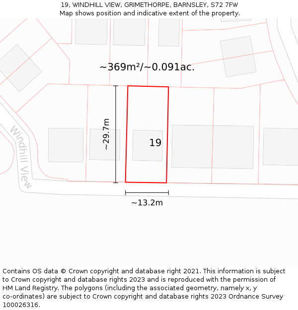 19, WINDHILL VIEW, GRIMETHORPE, BARNSLEY, S72 7FW: Plot and title map
