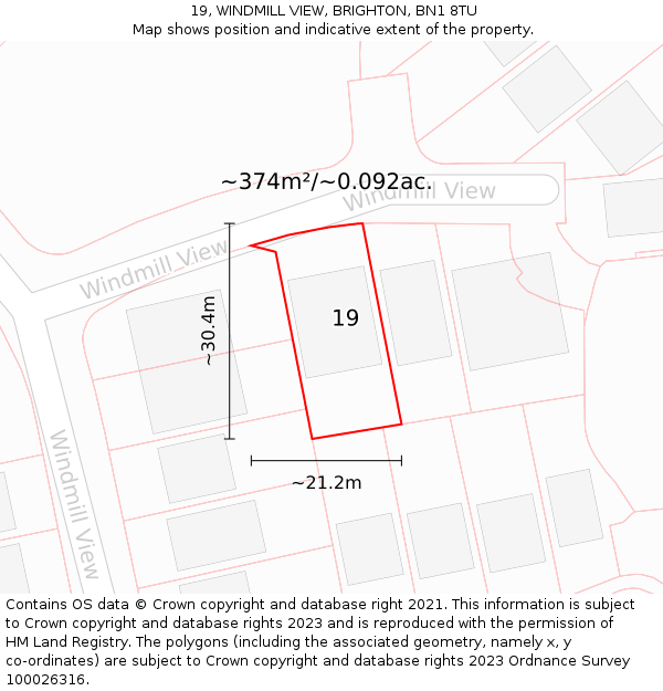 19, WINDMILL VIEW, BRIGHTON, BN1 8TU: Plot and title map