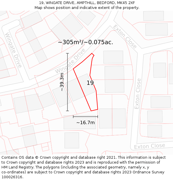 19, WINGATE DRIVE, AMPTHILL, BEDFORD, MK45 2XF: Plot and title map