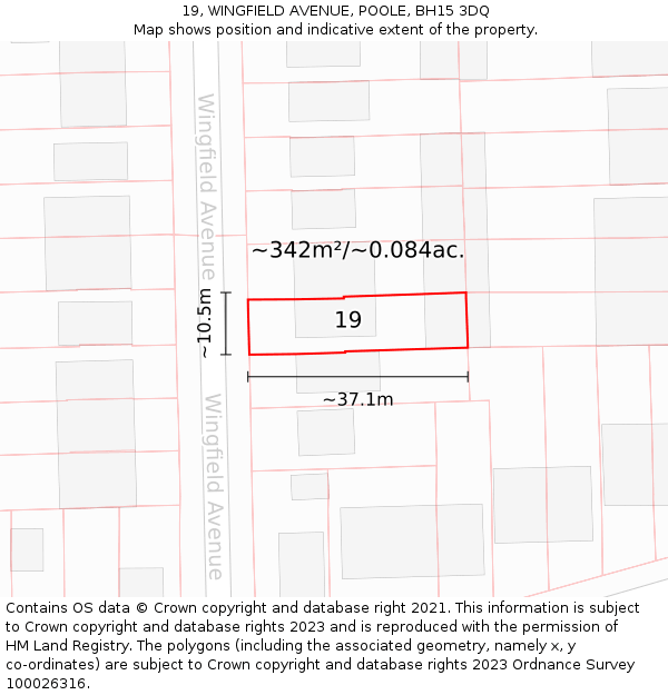 19, WINGFIELD AVENUE, POOLE, BH15 3DQ: Plot and title map